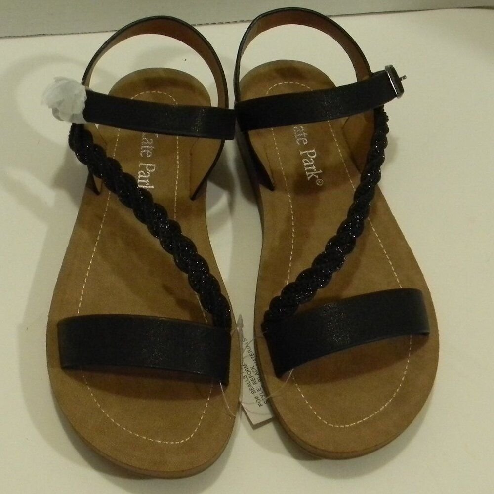 Kate Park Black Sandal Reform-79 Black Rhinestones Size 6 Adjustable Buckle NWOT